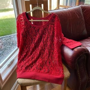 Flattering red lace blouse with black stretchy camisole. 2 pieces for one price